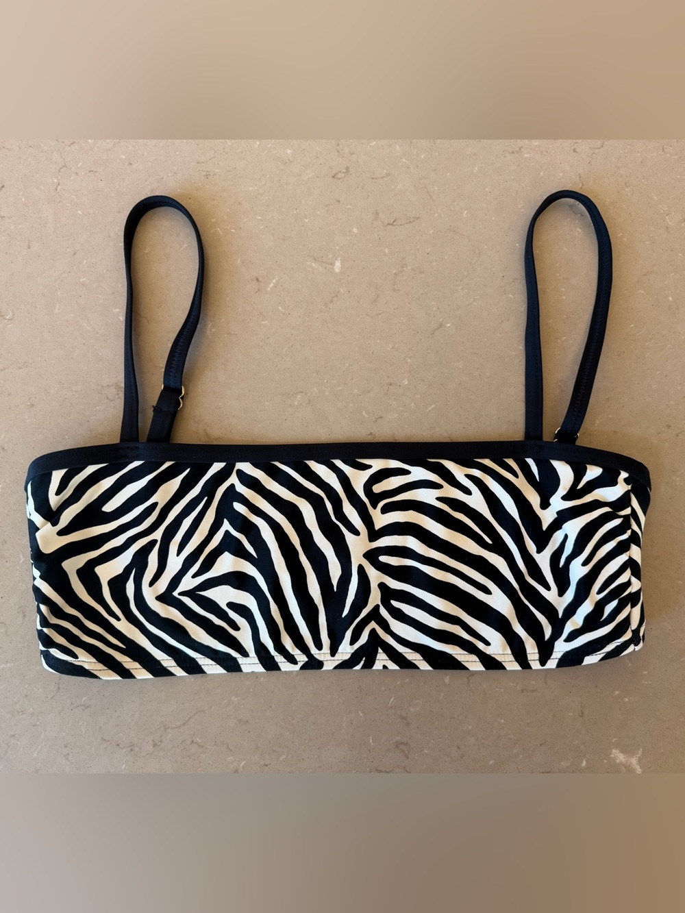 Kate Spade Zebra Print Bandeau Swimsuit Bikini Top Tie Back Adjustable Straps S